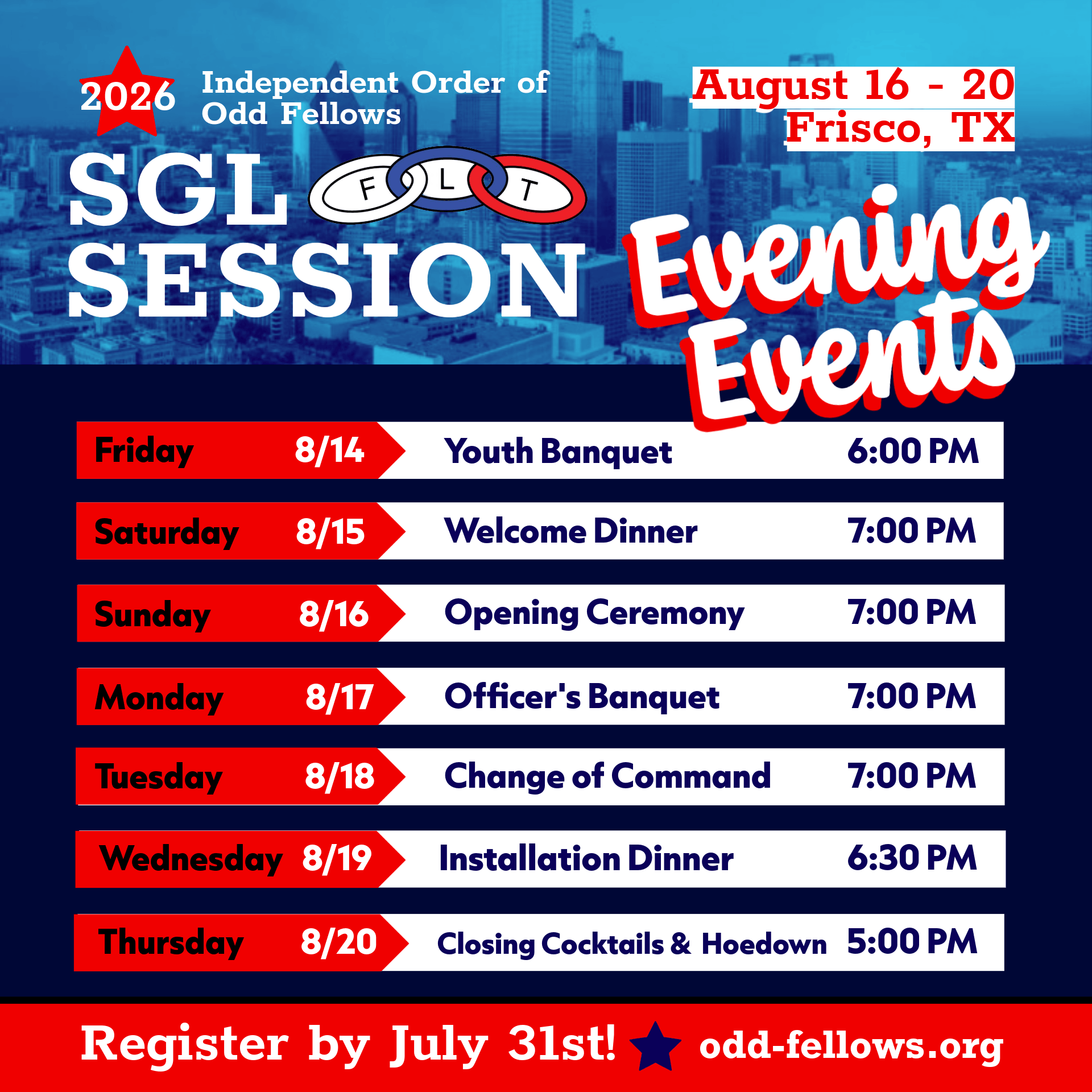 2026 Sessions Evening Events Schedule 2026 Sessions Evening Events Schedule